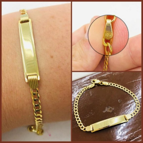 10K Yellow Gold Baby ID Bracelet Kids Childrens Cuban Link Bracelet 6" Pulserass - Picture 2 of 6